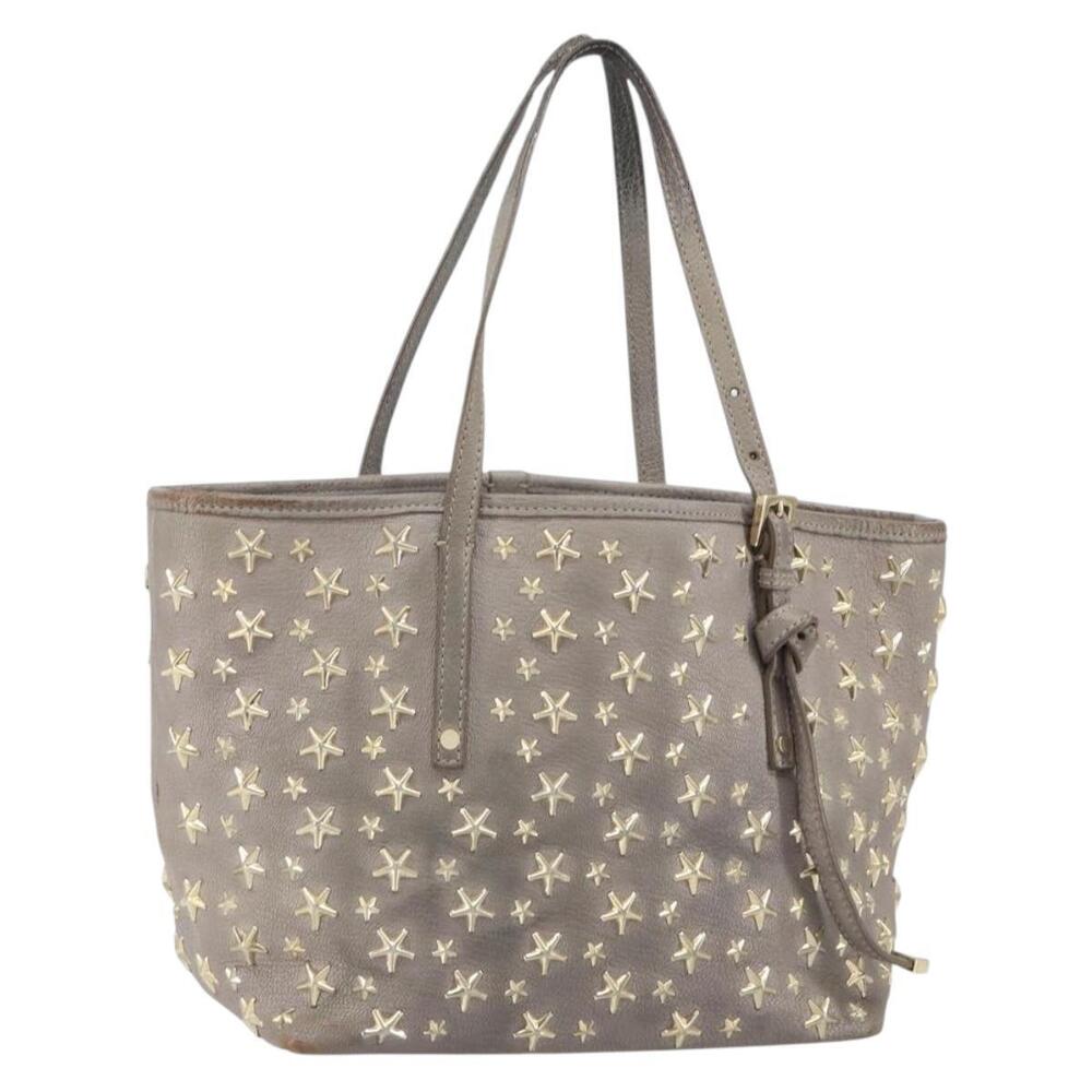 Jimmy Choo Sasha S Tote Bag Leather Silver Gold Auth BA9385